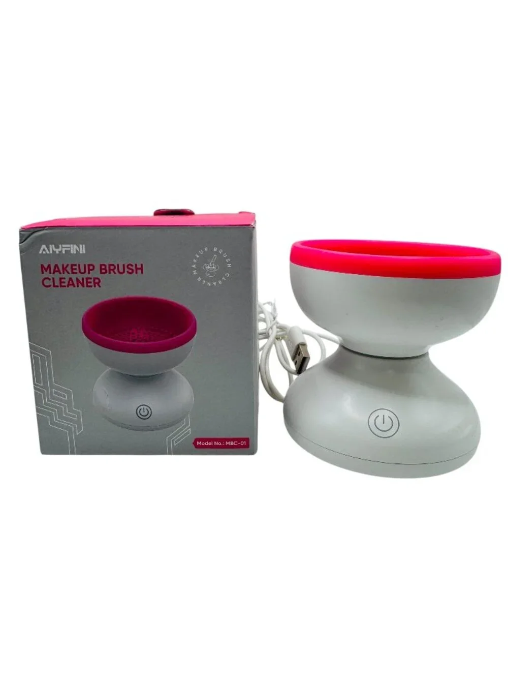 AIYFINI Electric Makeup Brush Cleaner USB Charging Portable Gray & Pink Silicone